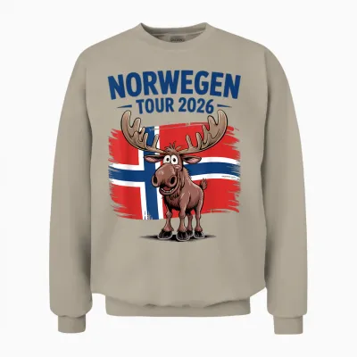 Norwegen Tour 2026 Elch Angeln Camping & Natur in Norwegen Unisex Sweatshirt - Sand