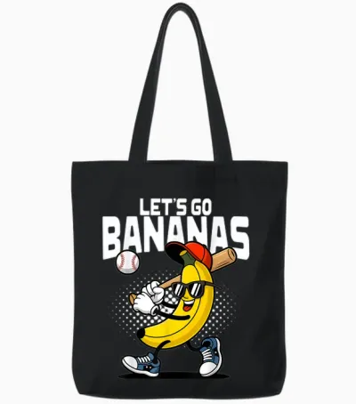 Let's Go Bananas Funny Banana Baseball Lover Banana Tote Bags - Black
