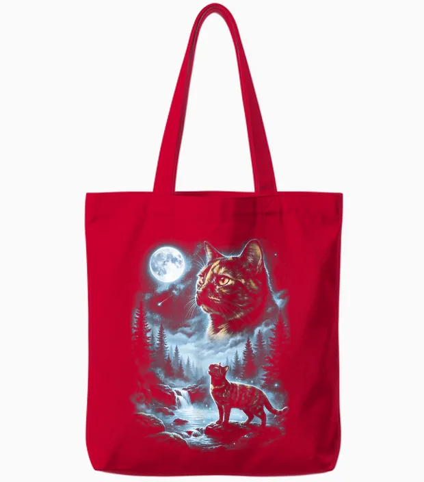 Tortoiseshell Cat Howling at the Moon 90s Retro Vintage Tote Bags in Red