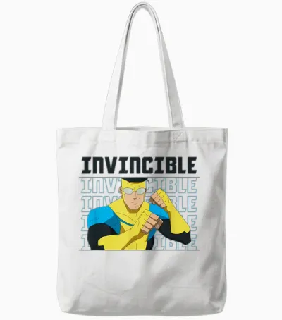 Invincible Mark Grayson Fighting Pose Distressed Poster T-Shirt, Black, S Tote Bags - White