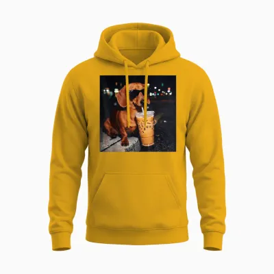 Funny Dachshund Drinking Iced Coffee Lover Humor Unisex Hoodie - Gold