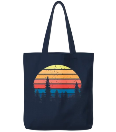 Retro Vintage Pine Trees Tote Bags - Navy