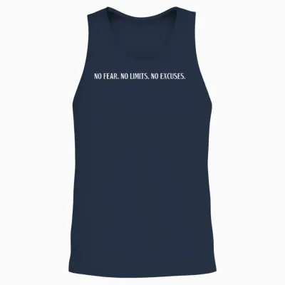 No Fear No Limits No Excuses Motivation Motivation T-Shirt, Black Unisex Tank Top - Navy