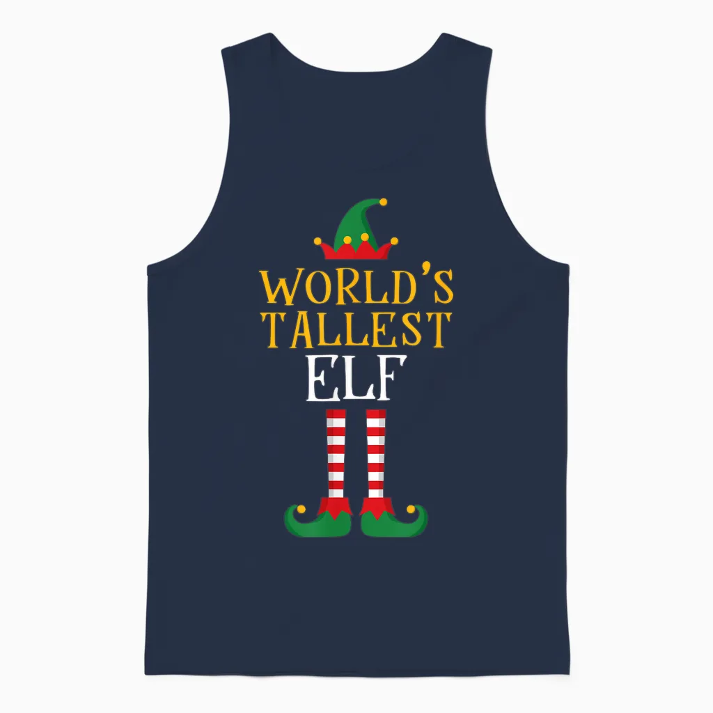 World's Tallest Elf T Shirt Xmas Tall Matching Family Helper Unisex Tank Top in Navy