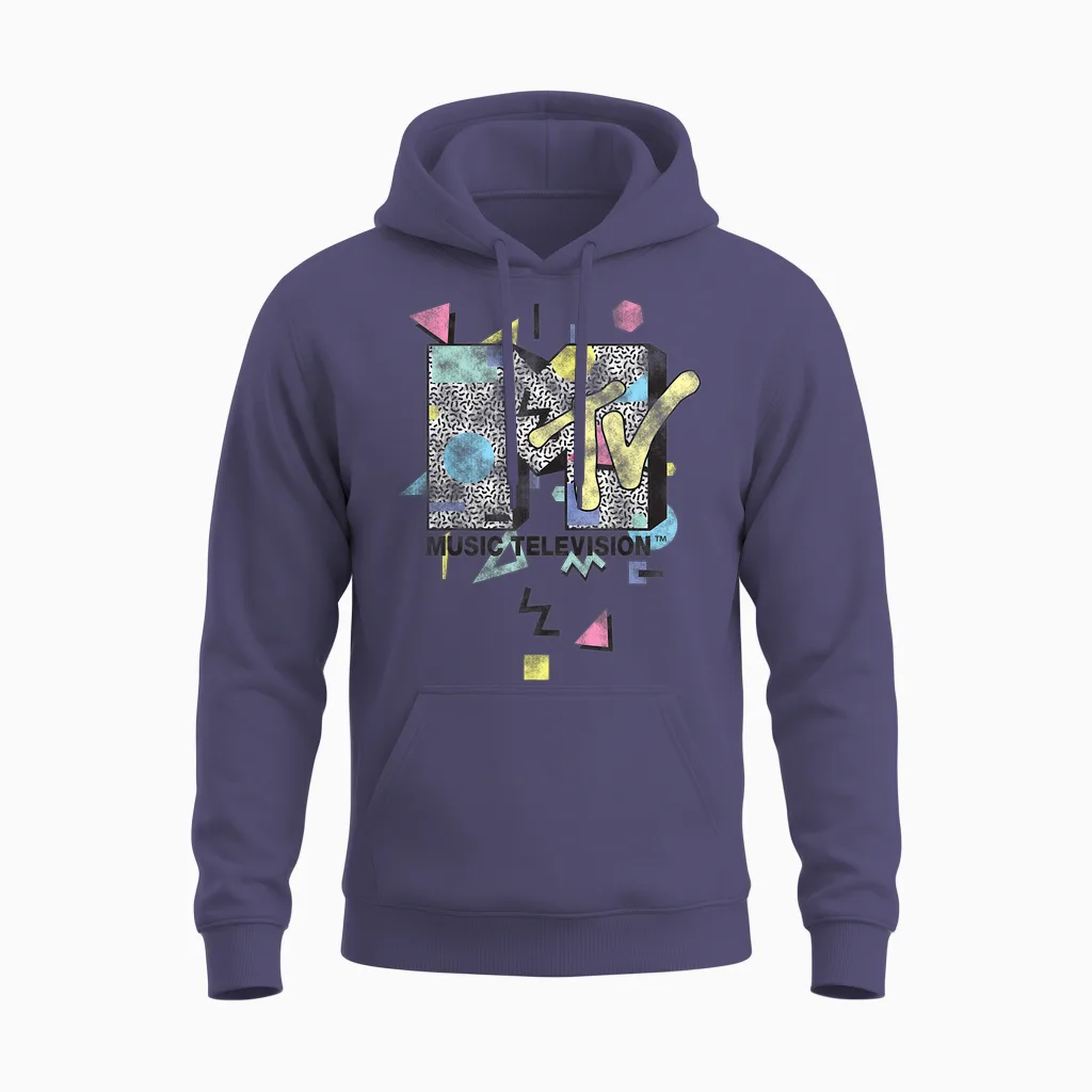 Mtv Retro Shape Design Logo Graphic Unisex Hoodie in Heather Sport Dark Navy