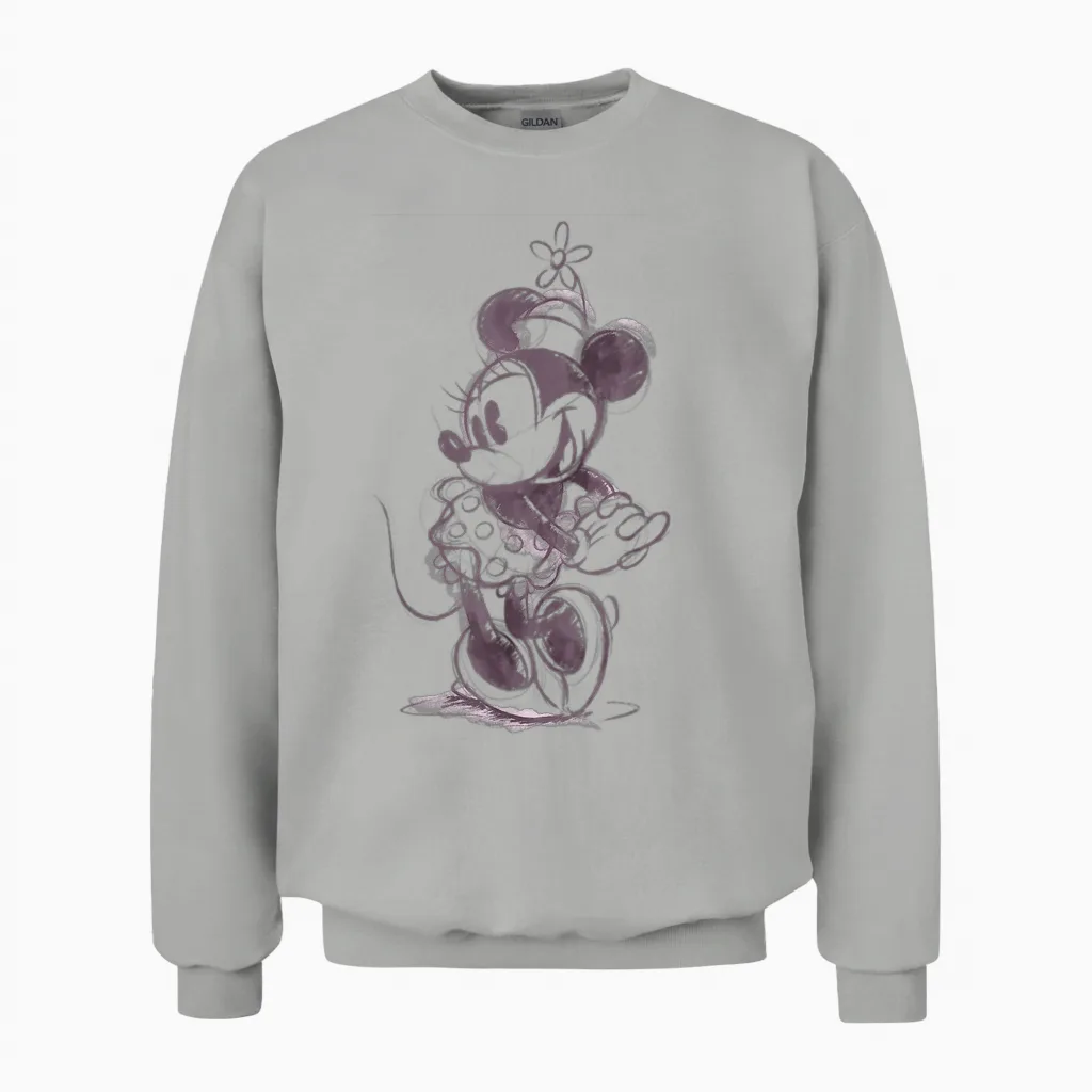 Disney Mickey and Friends Minnie Mouse Sketch Portrait T-Shirt, White, S Unisex Sweatshirt in Ash