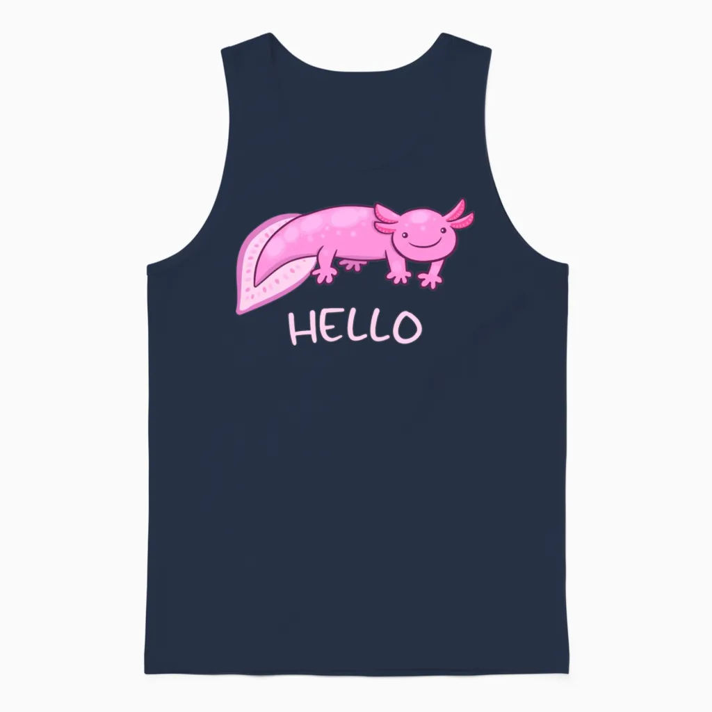 Hello Funny Axolotl Unisex Tank Top in Navy