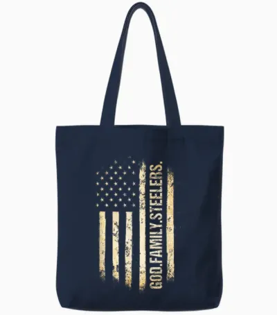 God Family Steelers Pro Us American Flag Father's Day Tote Bags - Navy
