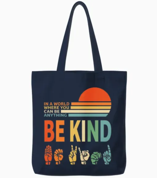 Be Kind Tote Bags in Navy