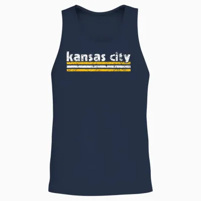 Kc Tee Kansas City Retro Vintage Distressed 3 Stripes Red Kc Unisex Tank Top - Navy