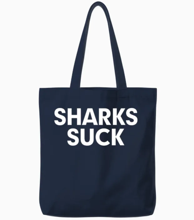 Sharks Suck Tote Bags in Navy