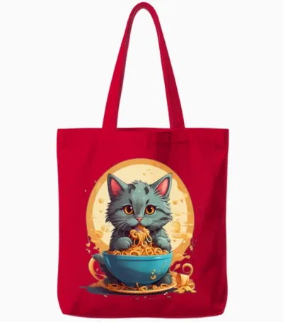 Hungry Cat Design Tote Bags - Red