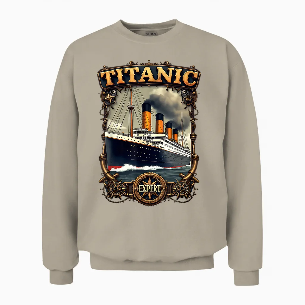 Titanic-Experte Funny Rms Titanic Boys' T-Shirt, Black Unisex Sweatshirt in Sand
