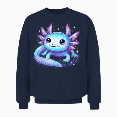 Cute Axolotl Galaxy Rainbow Colourful Axolotl T-Shirt, Black, S Unisex Sweatshirt - Navy