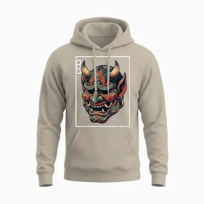 Yokai Hannya Oni Maske Japanischer Teufel Japanische Dämon Oni Maske Unisex Hoodie - Sand