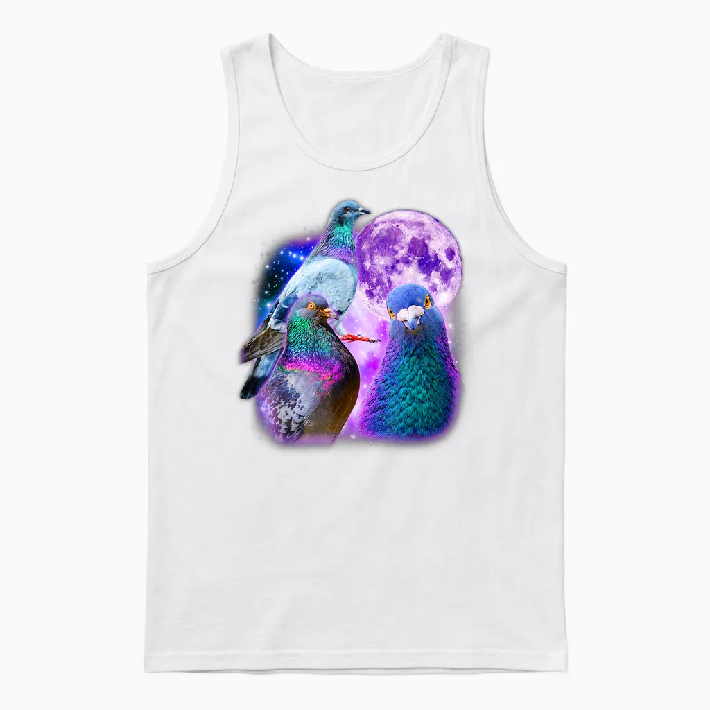Drei Tauben Lustige Tauben Mond Meme Witz Ironisch Sarkastisch Unisex Tank Top in White