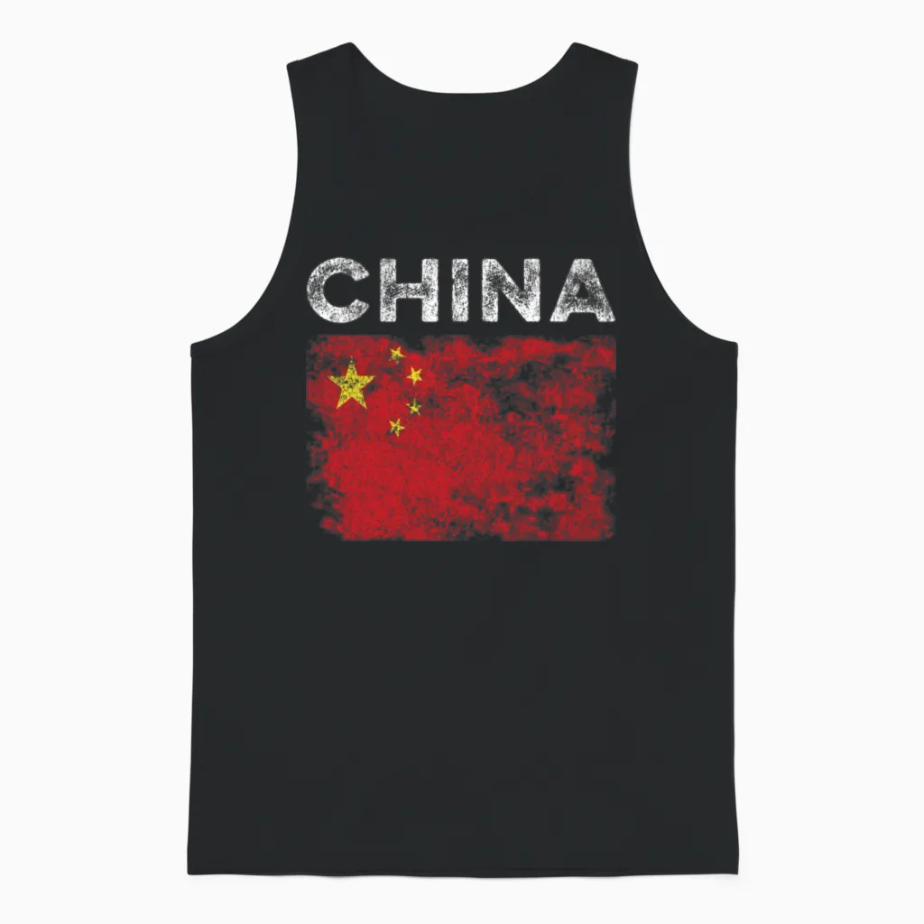 China Flag Distressed - Chinese Unisex Tank Top in Black