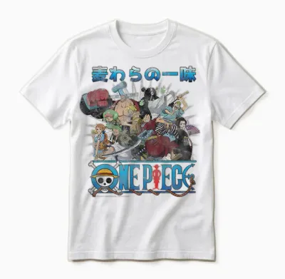One Piece Anime Retro Straw Hat Crew Cast Collage Unisex T-Shirt - White