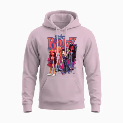 Bratz Girls on Neon Pink Fire T-Shirt, Black, S Unisex Hoodie - Light Pink