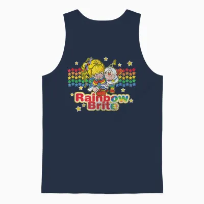 Rainbow Brite & Sprite Vintage Star Stripes Distressed Logo T-Shirt, Blue Unisex Tank Top - Navy