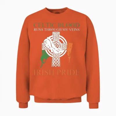 Celtic Blood Runs Through My Veins Irish Pride Unisex Sweatshirt - Orange
