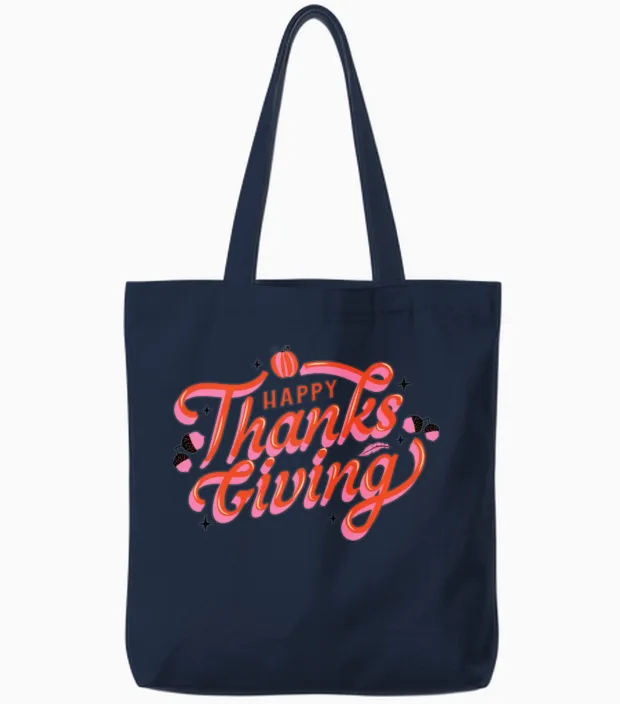 Happy Thanksgiving Thanksgiving Feast Celebration Tote Bags in Navy
