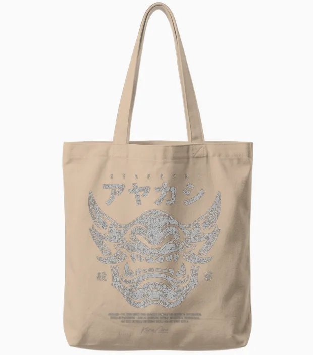 Backprint Japanese Streetwear Y2k Techwear Anime Cyberpunk Tote Bags in Natural