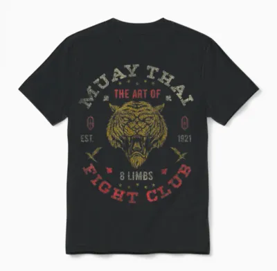 Muay Thai Fighter Vintage Tee Twin Tiger Art of 8 Limbs Unisex T-Shirt - Black