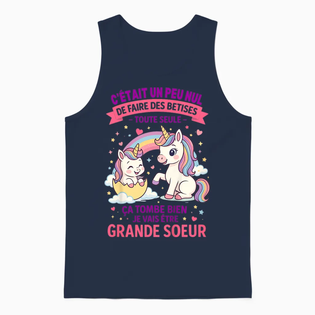 Child Announcement Pregnancy Big Sister Nonsense Future Big Sister Unisex Tank Top in Navy
