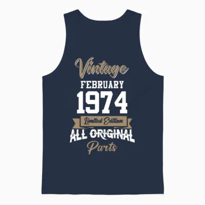 February 1974 Vintage Birthday Present Unisex Tank Top - Navy