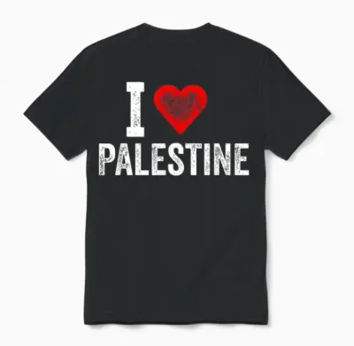 Funny Retro Design I Love Palestine with a Red Heart Unisex T-Shirt - Black