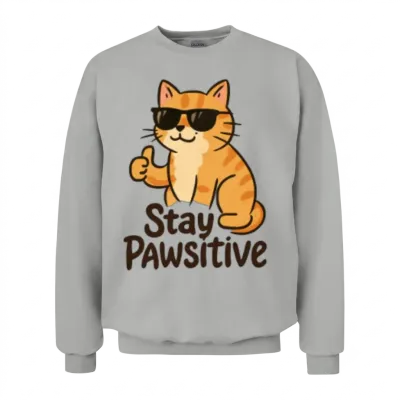 Stay Pawtive Cat with Sunglasses Unisex Sweatshirt - Ash