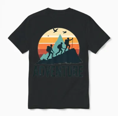 Hiking Adventure Silhouette Design Unisex T-Shirt - Black