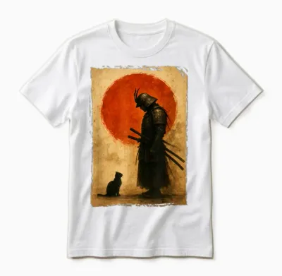 Guerrier Samouraï | Chasseur Japonais Vintage Et Art, Chat Noir Unisex T-Shirt - White