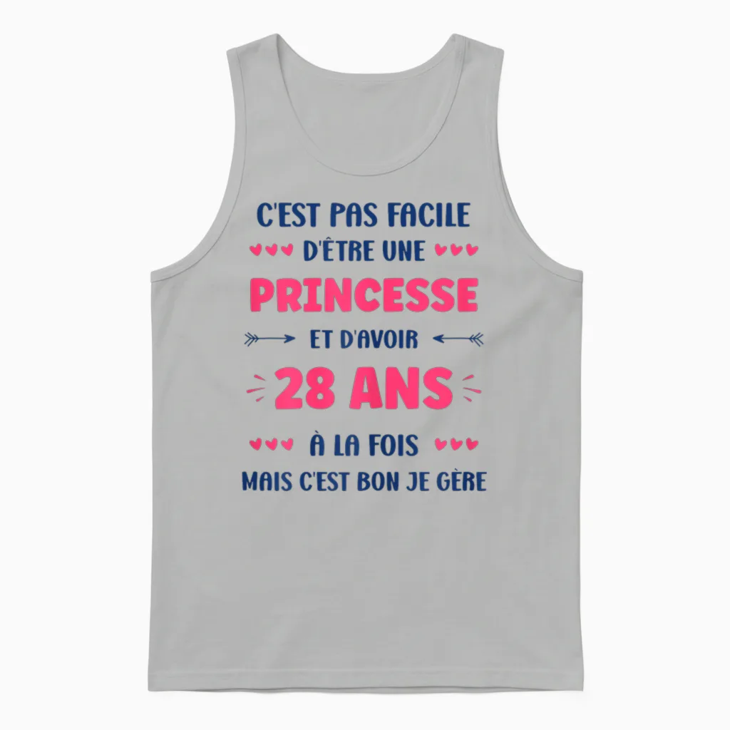 Funny Girl 28 Years Funny Princess Birthday 28 Years T-Shirt, White, Female X-Small Unisex Tank Top in Ash