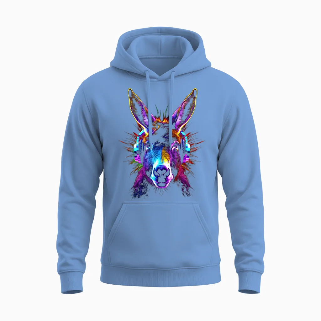 Esel Kopfhörer Tiermotiv Musik Kunst Esel Unisex Hoodie in Carolina Blue