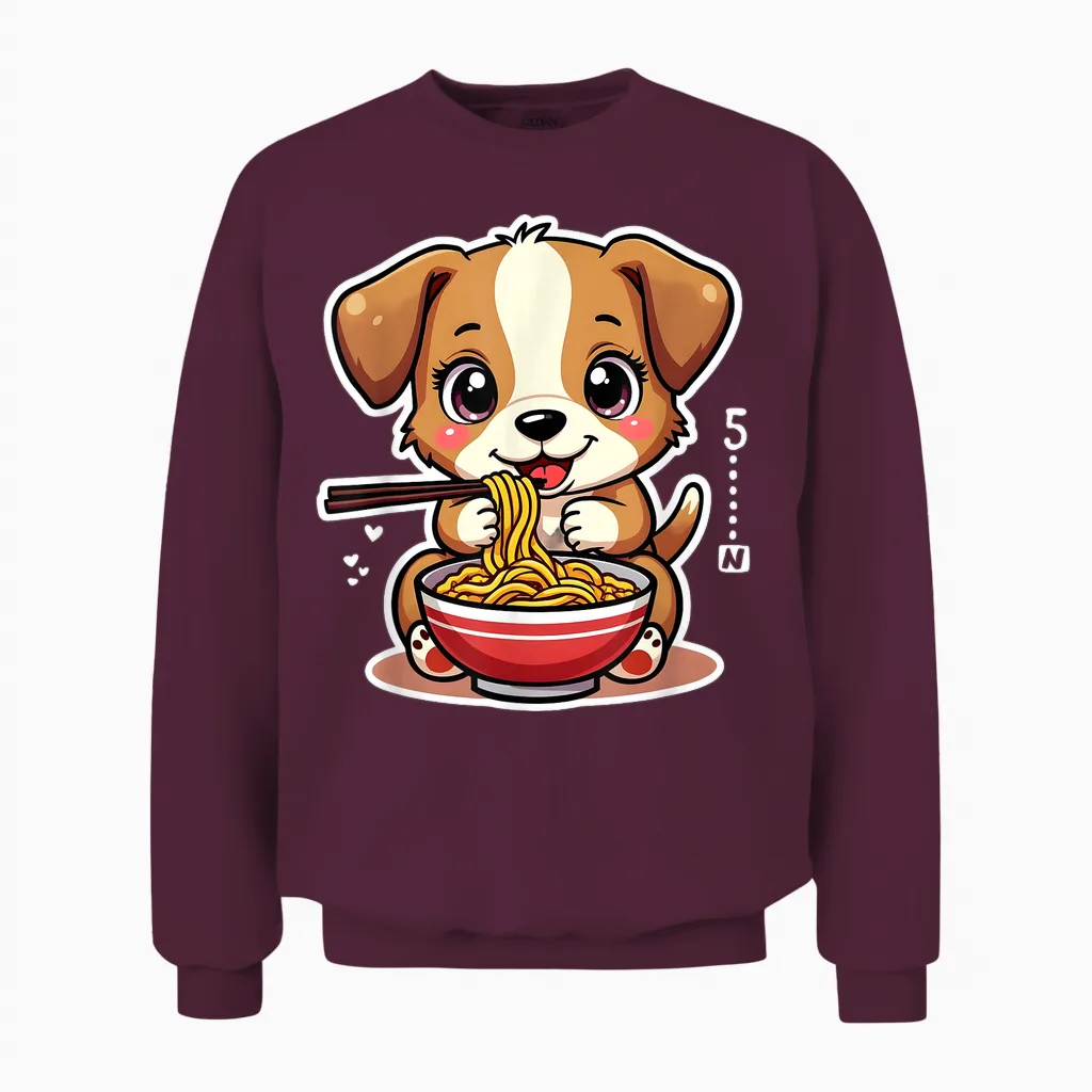 Ramen Dog Anime - Kawaii Otaku Clothes Manga Clothes T-Shirt, Black, S Unisex Sweatshirt in Maroon
