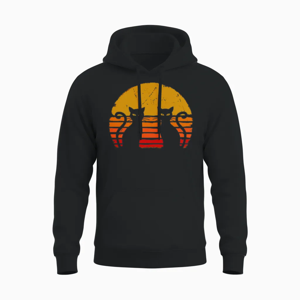 Retro Cat - Lovers Unisex Hoodie in Black