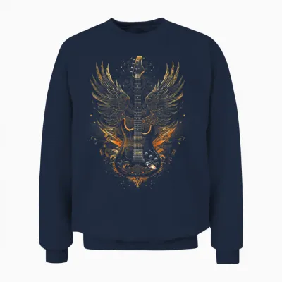 Electric Guitar with Wings Baroque Rock Design Art Unisex Sweatshirt - Navy