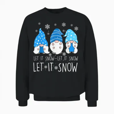 Let It Snow Cute Three Blue Gnome Matching Family Merry Xmas Unisex Sweatshirt - Black