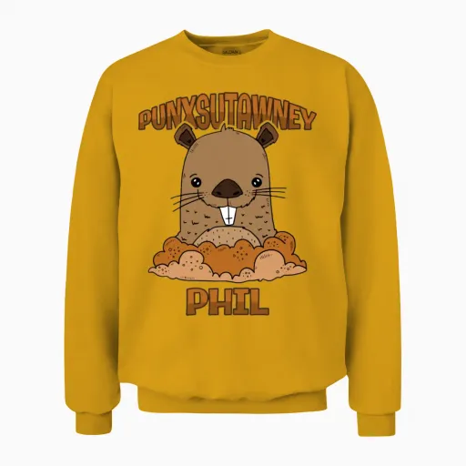 Funny Groundhog Day Punxsutawney Phil Pennsylvania Unisex Sweatshirt in Gold