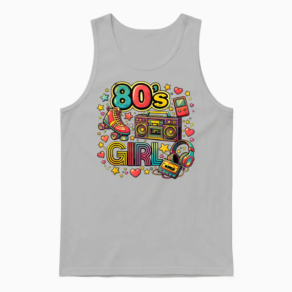 Fun Times Girl's 80s Retro Roller Skates Unisex Tank Top in Ash