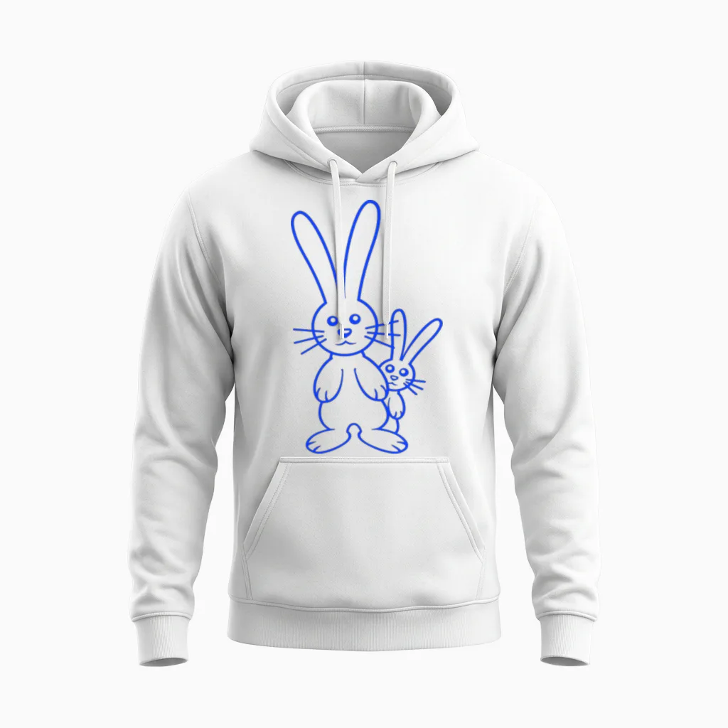 2 Rabbit Child Hides Father Two Toddler Mother Fun Unisex Hoodie in White