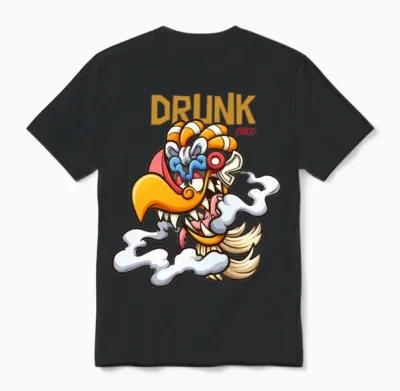 Drunk Bird Cartoon Art Unisex T-Shirt - Black