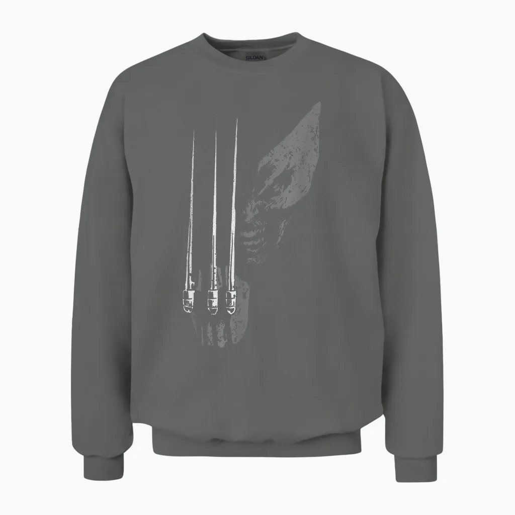 Marvel X-Men Wolverine Wild Side Distressed Face Shot Unisex Sweatshirt in Graphite Heather