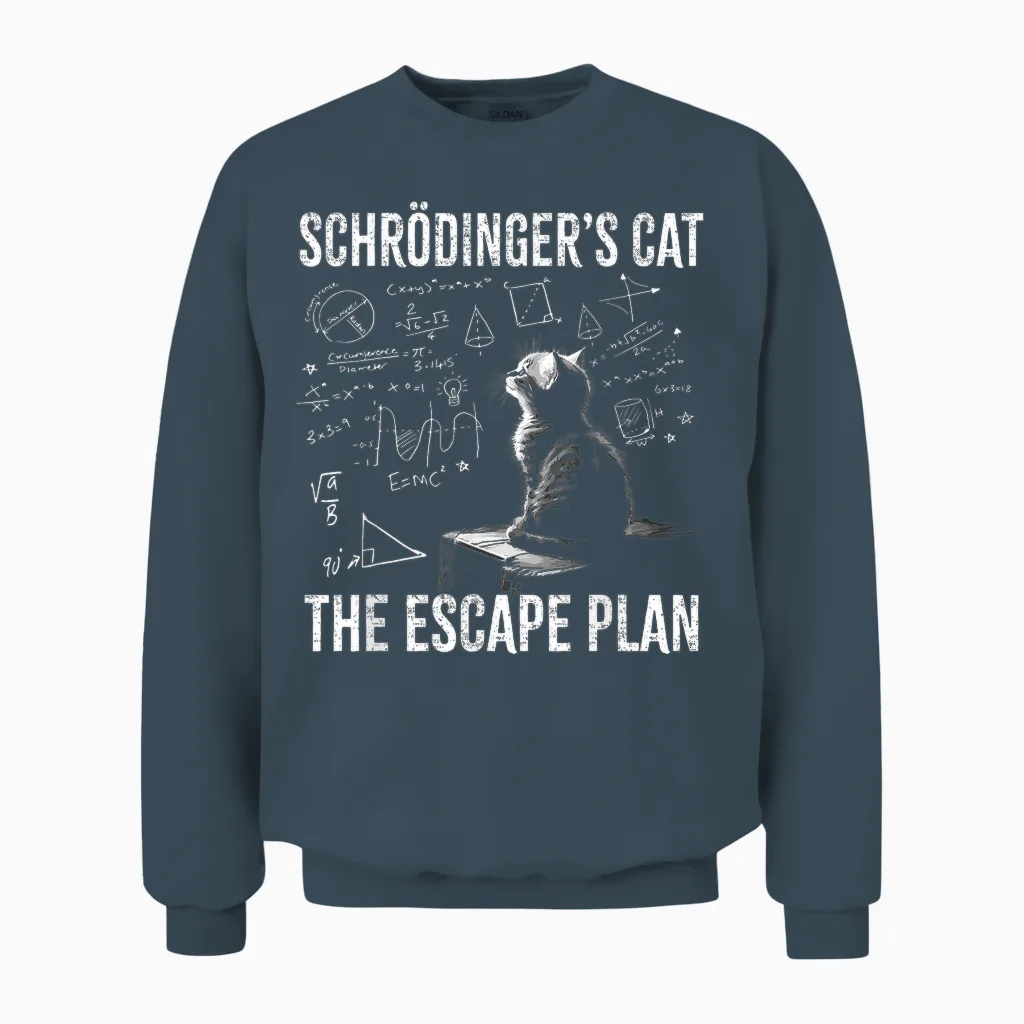 Schrödinger's Cat the Escape Plan Funny Scientist & Teacher T-Shirt, Black, S Unisex Sweatshirt in Dark Heather