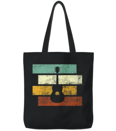 Guitar Retro Tote Bags - Black