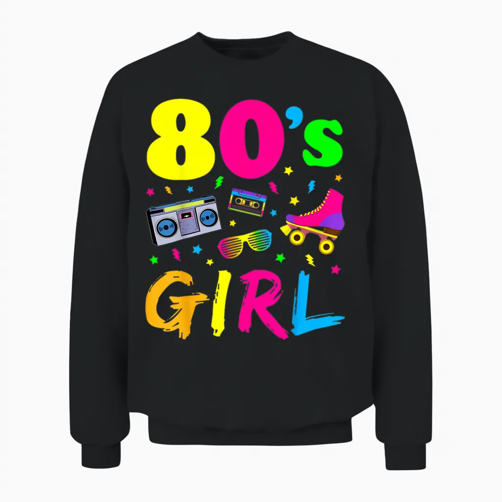 80s Party Theme Party Outfit Costume Vintage Retro T-Shirt, Black Unisex Sweatshirt in Black