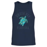 Siesta Key Fl Beach Sea Turtle Illustration Unisex Tank Top - Navy – 2