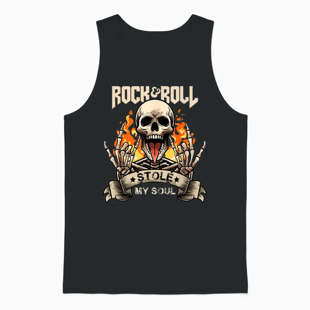 Rock & Roll Concert Retro Vintage Rock and Roll Stole My Soul T-Shirt, Black, S Unisex Tank Top in Black